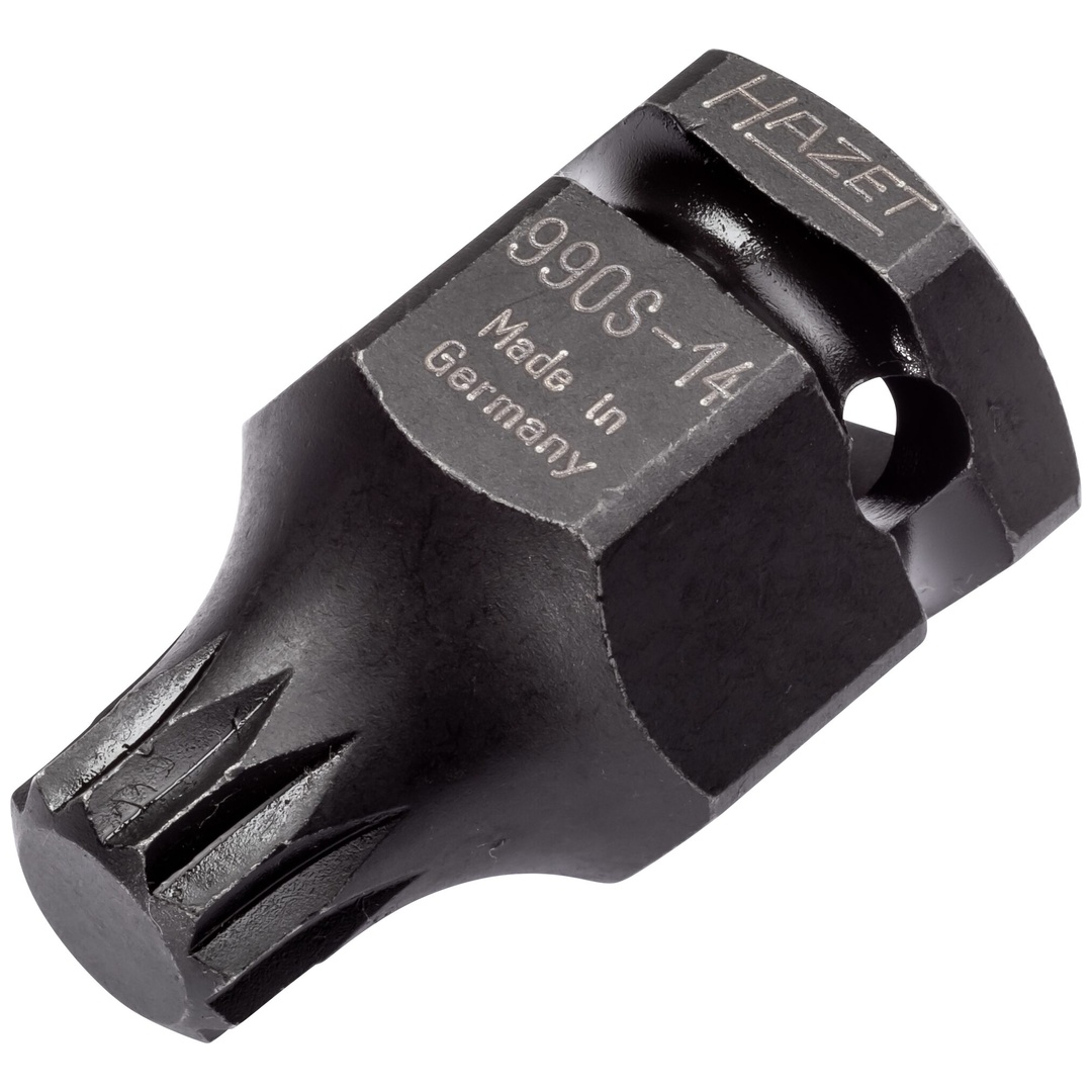 Hazet Schlag-Maschinenschrauber Schraubendreher-Steckschlüsseleinsatz 990S-14, 1/2 (12,5 mm) Vierkant hohl, 24 mm Außen-Sechskant, Innen Vielzahn Pro