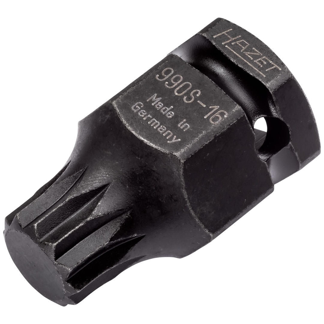 Hazet Schlag-Maschinenschrauber Schraubendreher-Steckschlüsseleinsatz 990S-16, 1/2 (12,5 mm) Vierkant hohl, 24 mm Außen-Sechskant, Innen Vielzahn Pro