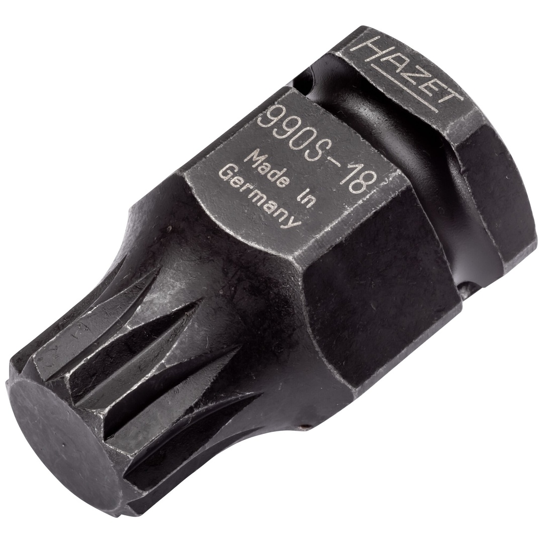 Hazet Schlag-Maschinenschrauber Schraubendreher-Steckschlüsseleinsatz 990S-18, 1/2 (12,5 mm) Vierkant hohl, 24 mm Außen-Sechskant, Innen Vielzahn Pro