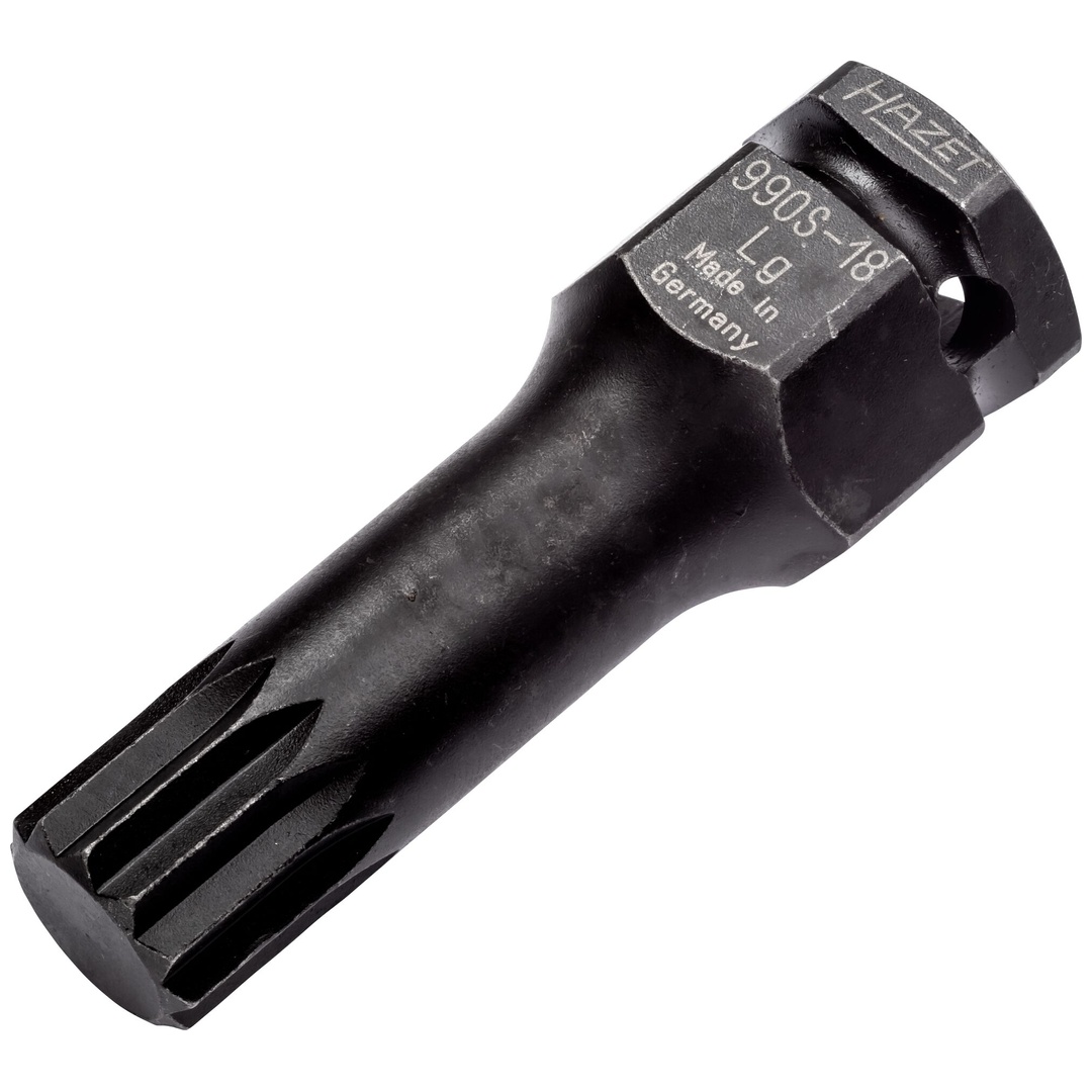 Hazet Schlag-Maschinenschrauber Schraubendreher-Steckschlüsseleinsatz 990S-18LG, 1/2 (12,5 mm) Vierkant hohl, 24 mm Außen-Sechskant, Innen Vielzahn P