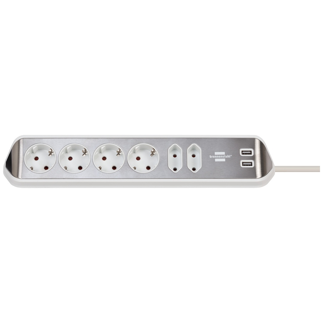Brennenstuhl estilo multiprise argent et blanc 6 sorties USB