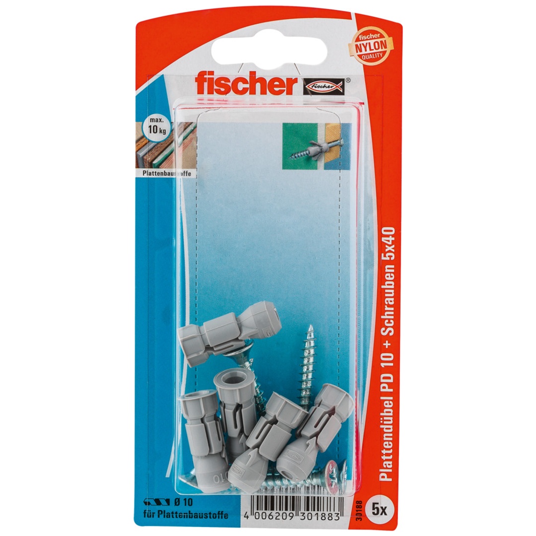 Fischer Plattendübel PD 10 S K mit Spanplattenschraube