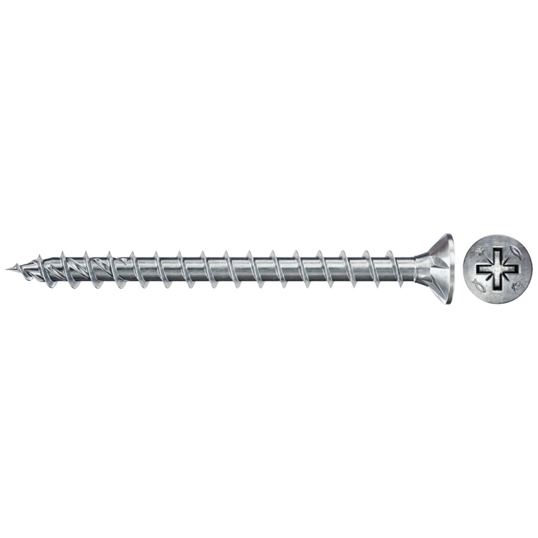 Fischer PowerFast II Spanplattenschraube 3,5 x 25 mm, Senkkopf, Kreuzschlitz Pozidriv, verzinkt blau, Vollgewinde, VE 1000