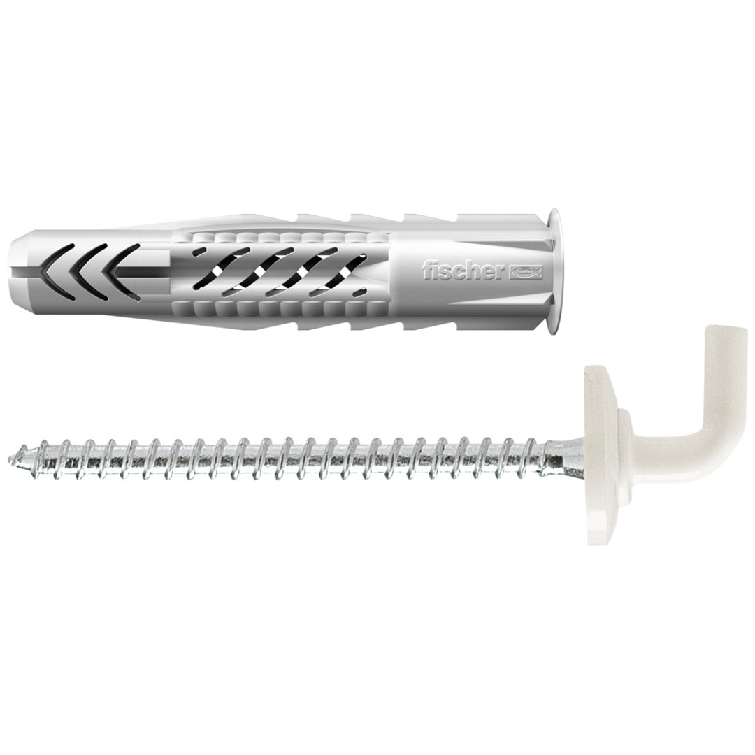 Fischer Universaldübel UX 8 x 50 WH N mit Rand, Winkelhaken weiß