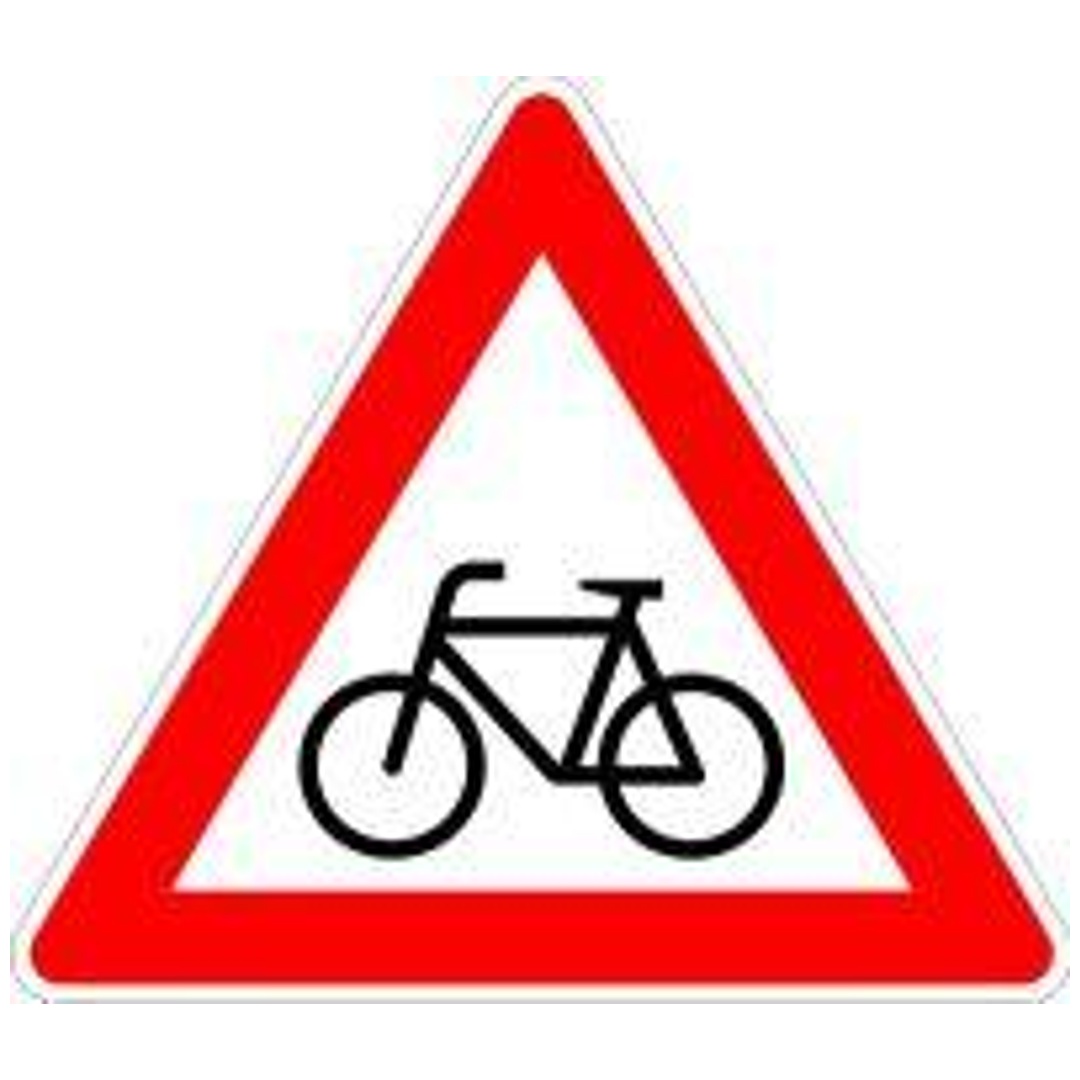 Verkehrszeichen 138-20 Dreieck 900 mm, Radfahrer kreuzen(links), RAL-Gütezeichen Folie RA1
