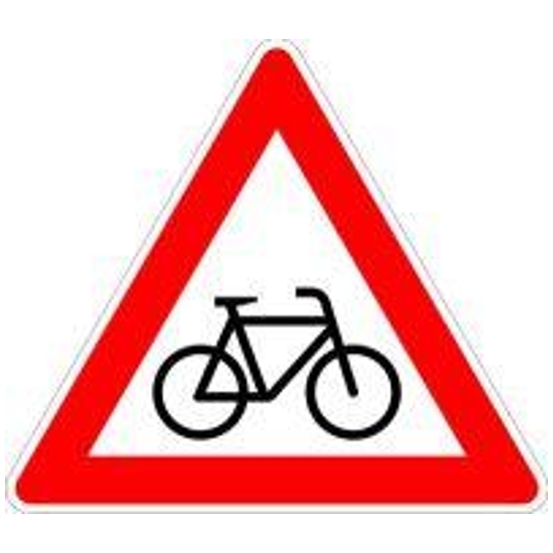 Verkehrszeichen 138-10 Dreieck 900 mm, Radfahrer kreuzen(rechts), RAL-Gütezeichen Folie RA1