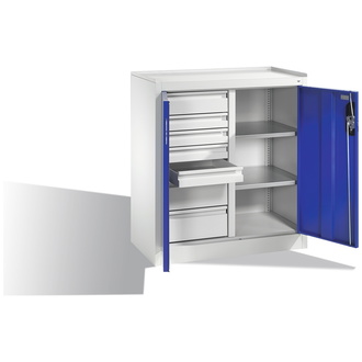 C+P Werkstattschrank mit 9 Schubladen, 930 x 1000 x 500 enzianblau/lichtgrau, Modell 8821-303