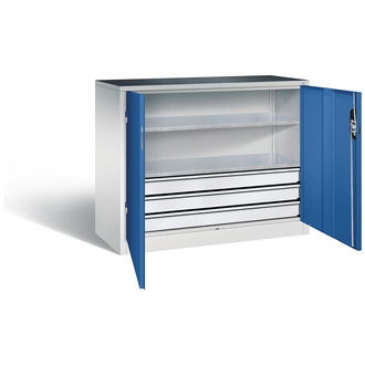 C+P Werkstattschrank mit Schubladen, 1200 x 1000 x 500 enzianblau/lichtgrau, Modell 8831-5035