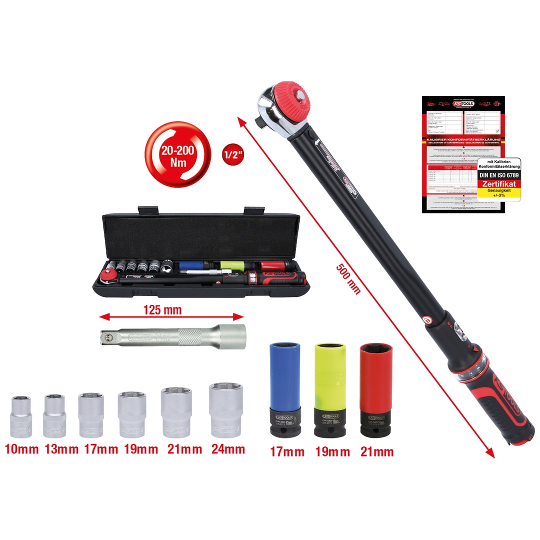 KS Tools 1/2ERGOTORQUEprecision Drehmomentschlüssel-Satz, 20-200 Nm, 11-tlg