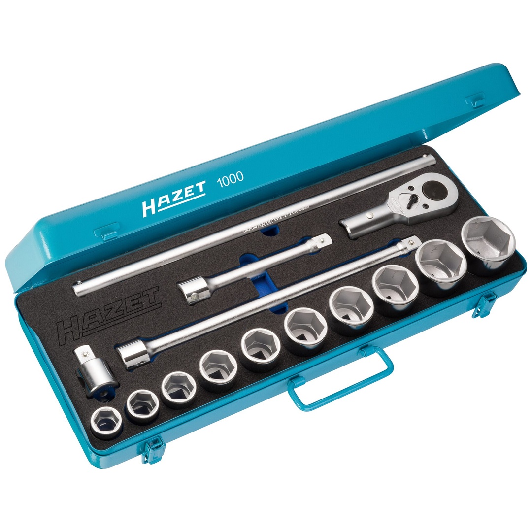 Hazet Steckschlüssel Satz 3/4 (20 mm) Vierkant hohl, Außen Sechskant, 15-tlg., 22, 24, 27, 30, 32, 36, 38, 41, 46, 50