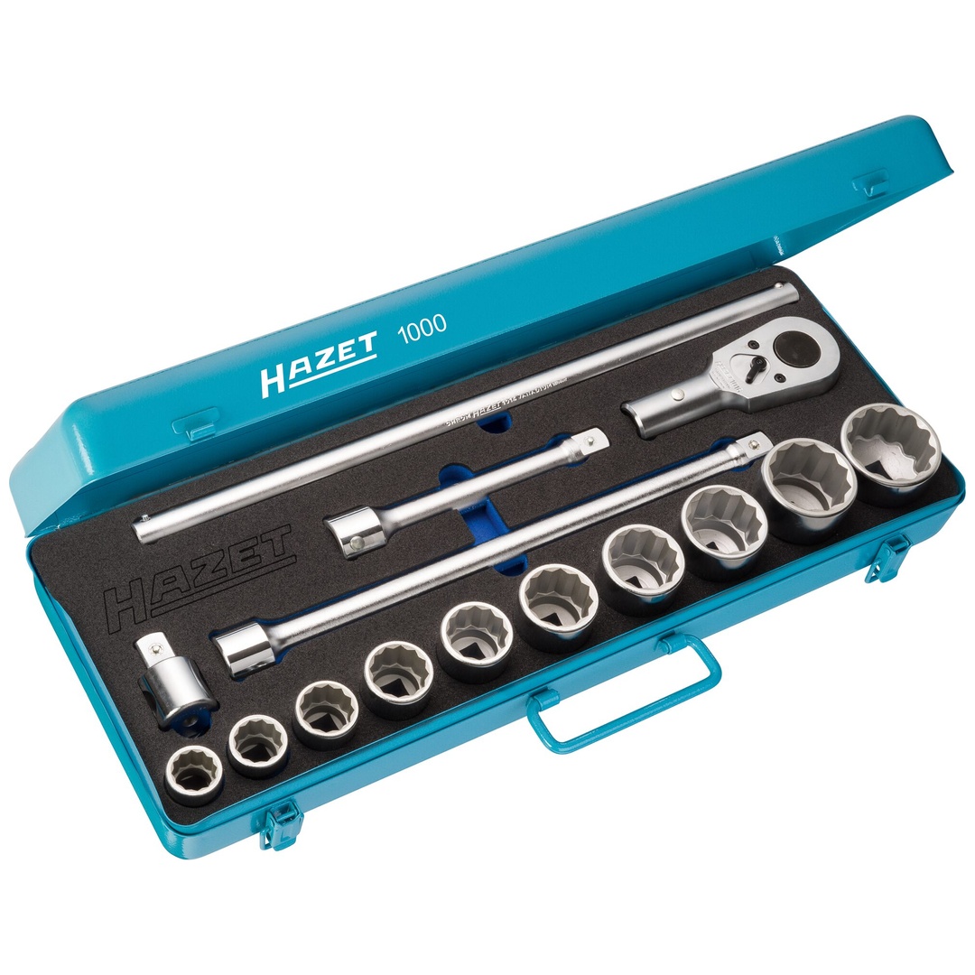 Hazet Steckschlüssel Satz 3/4 (20 mm) Vierkant hohl, Außen Doppelsechskant, 15-tlg., 22, 24, 27, 30, 32, 36, 38, 41, 46, 50