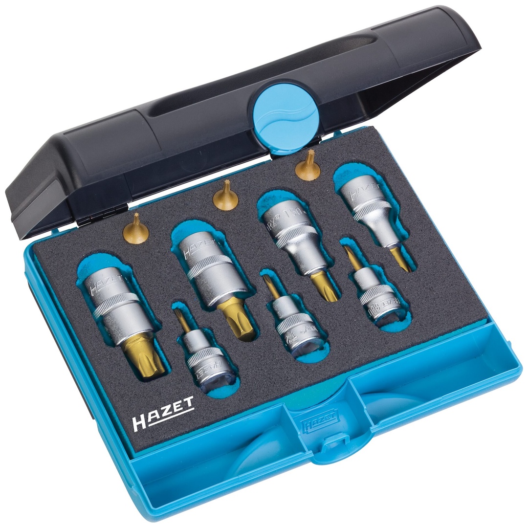 Hazet Werkzeug Satz 1/4 (6,3 mm) Vierkant hohl, 3/8 (10 mm) Vierkant hohl, 1/2 (12,5 mm) Vierkant hohl, Innen TX Profil, 10-tlg., T8, T10, T15, T20 332624