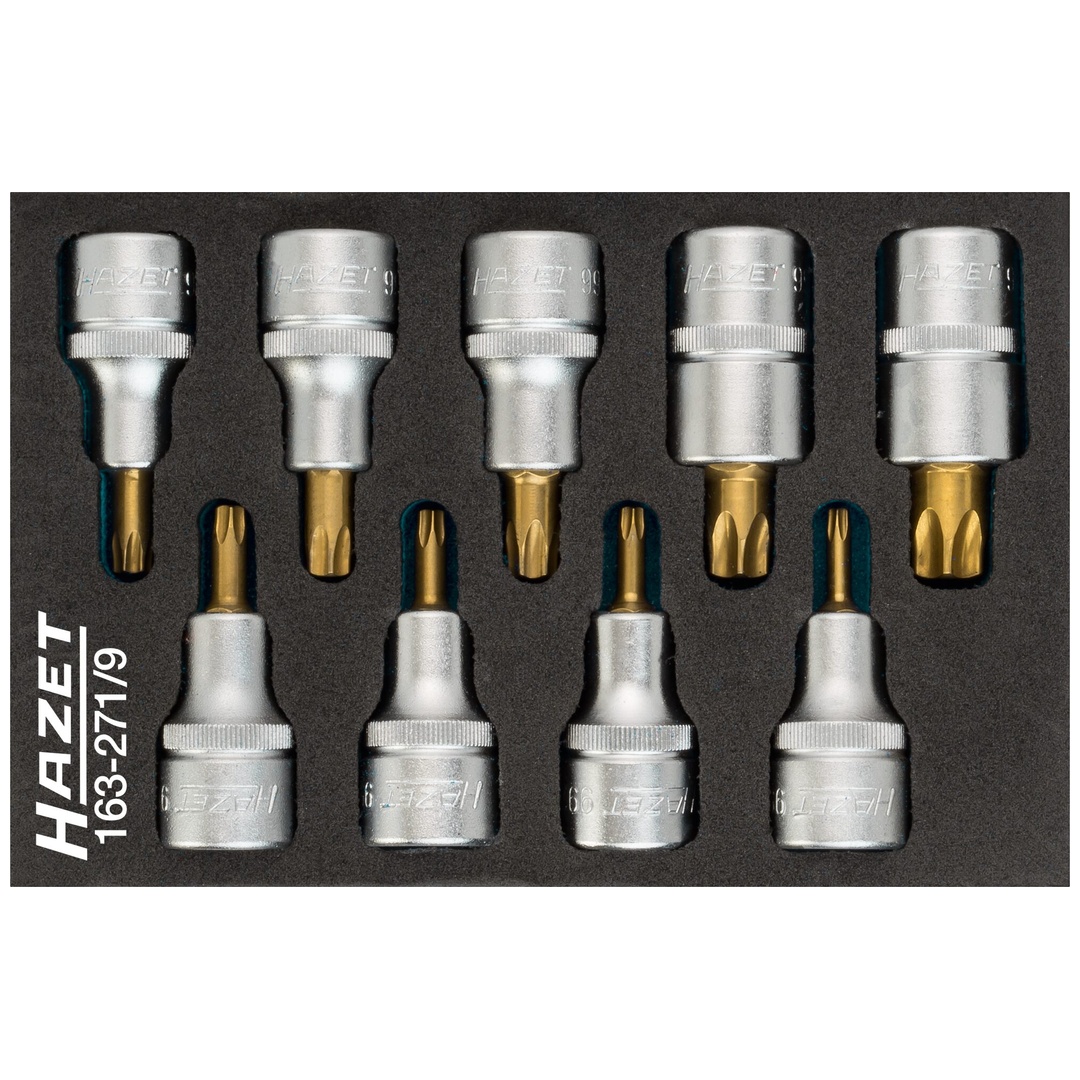 Hazet Schraubendreher-Steckschlüsseleinsatz Satz, TX 1/2 (12,5 mm) Vierkant hohl, Innen TX Profil, 9-tlg., T20 - T60