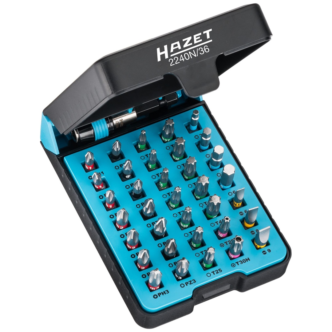 Hazet Bit Satz 2240N/36, 1/4 (6,3 mm) Sechskant massiv, Pozidriv Profil PZ, Kreuzschlitz Profil PH, Tamper Resistant TX Profil, Innen Sechskant Profi