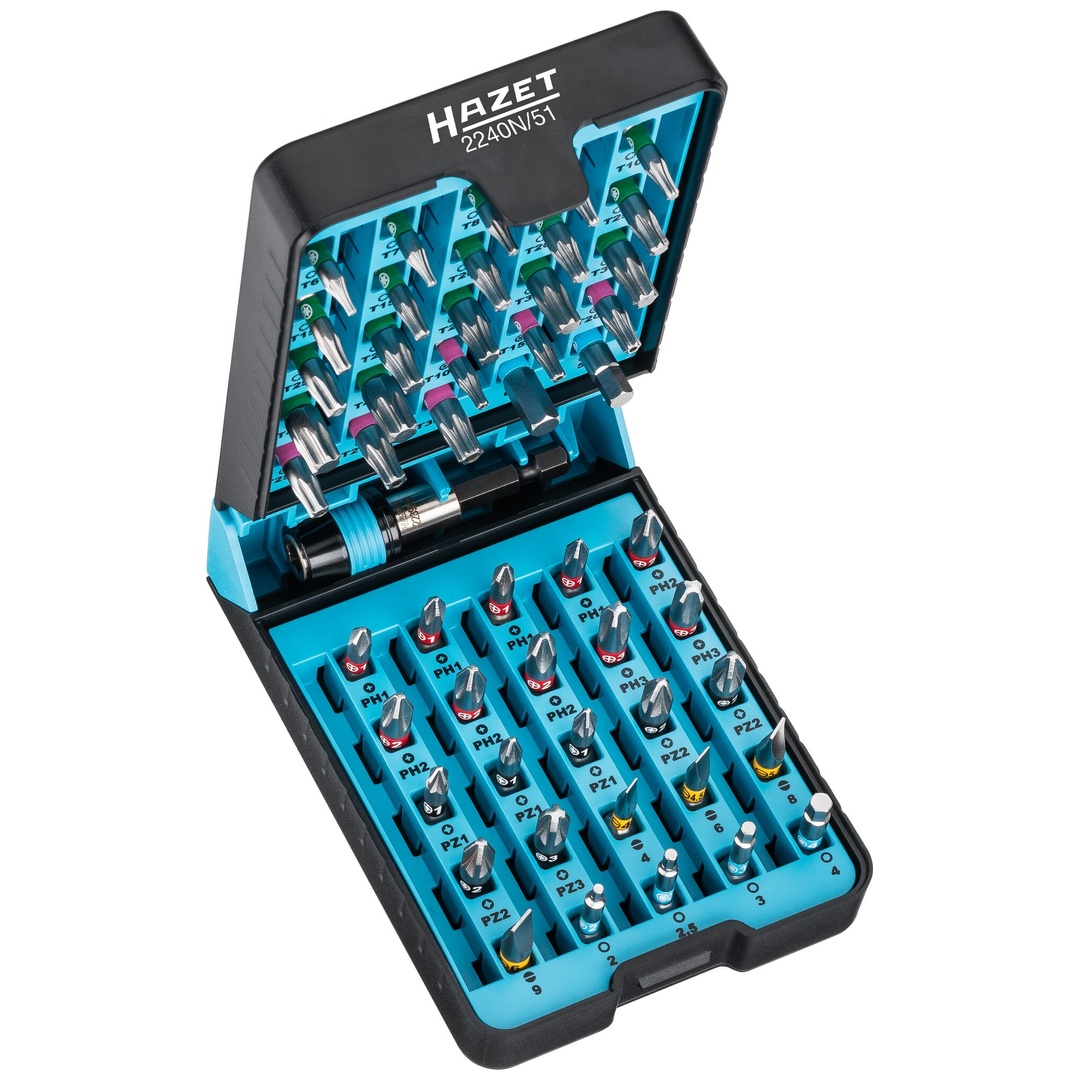 Hazet Bit Satz 2240N/51, 1/4 (6,3 mm) Sechskant massiv, Pozidriv Profil PZ, Kreuzschlitz Profil PH, Tamper Resistant TX Profil, Innen Sechskant Profi