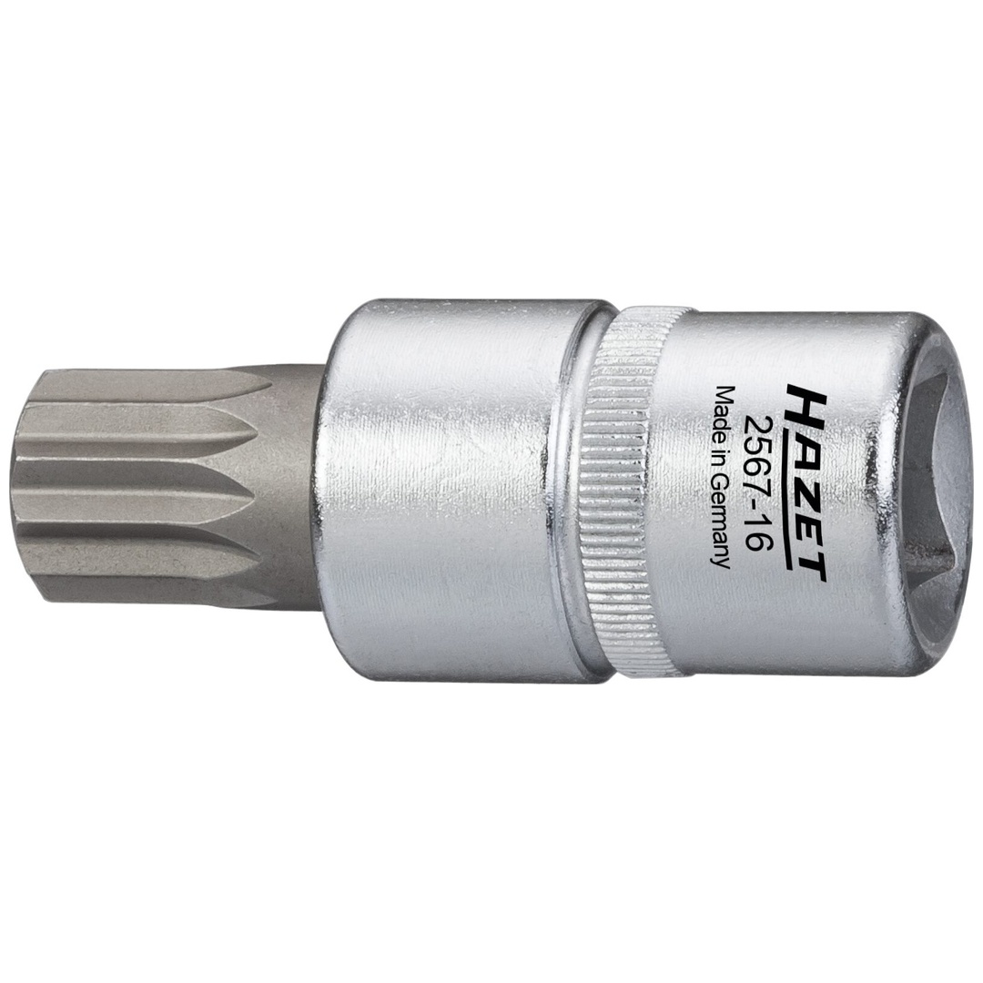 Hazet Öldienst Schraubendreher-Steckschlüsseleinsatz 2567-16, 1/2 (12,5 mm) Vierkant hohl, Innen Vielzahn Profil XZN mit Zapfen, SW M16