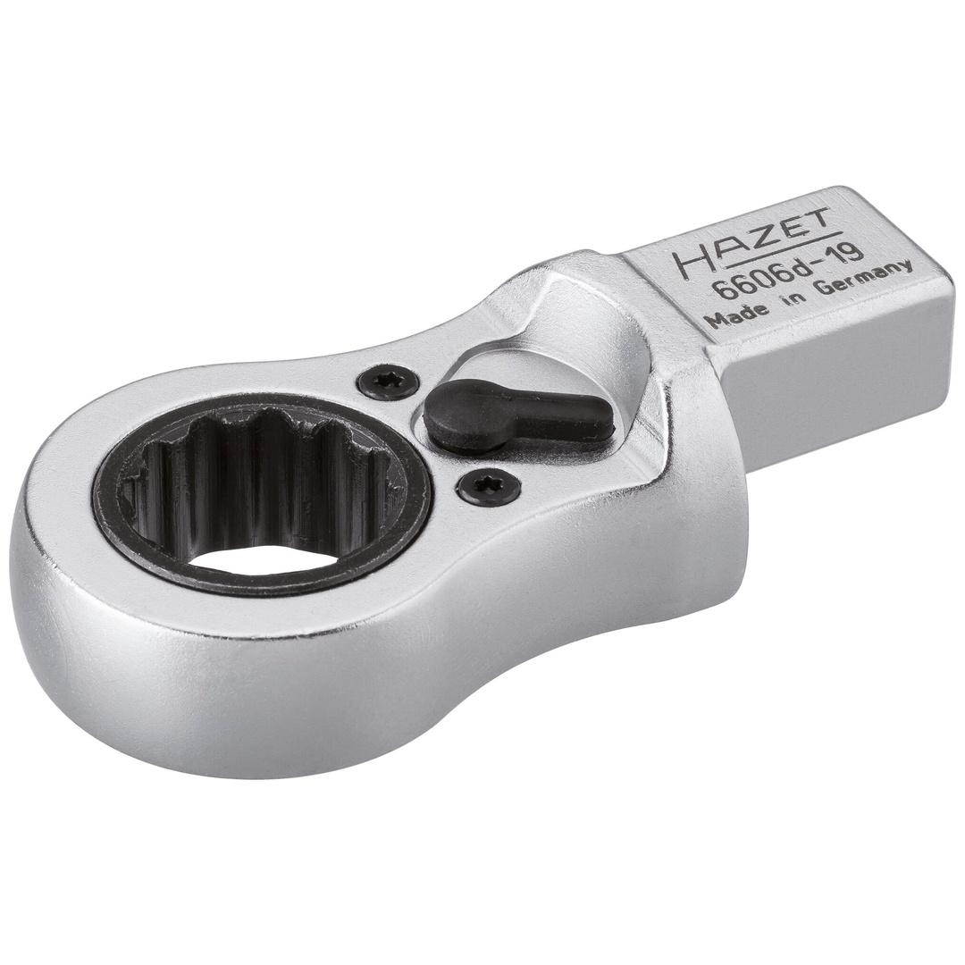 Hazet Einsteck-Ratschen-Ringschlüssel 14 x 18 mm Einsteck-Vierkant massiv, Außen Doppelsechskant Profil, SW 19 mm