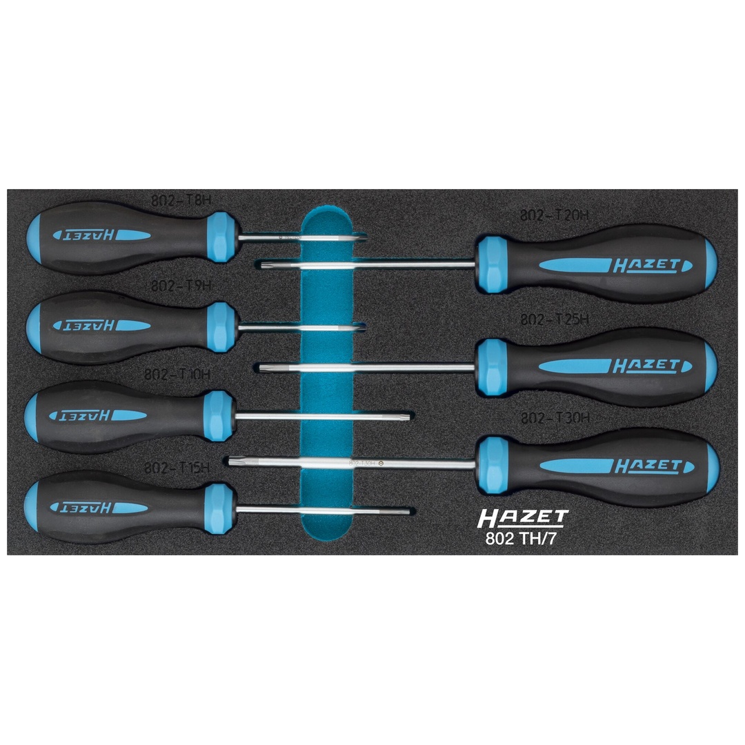 Hazet Schraubendreher Satz HEXAnamic 802TH/7, Tamper Resistant TX Profil, 7-tlg., T8 H - T30 H