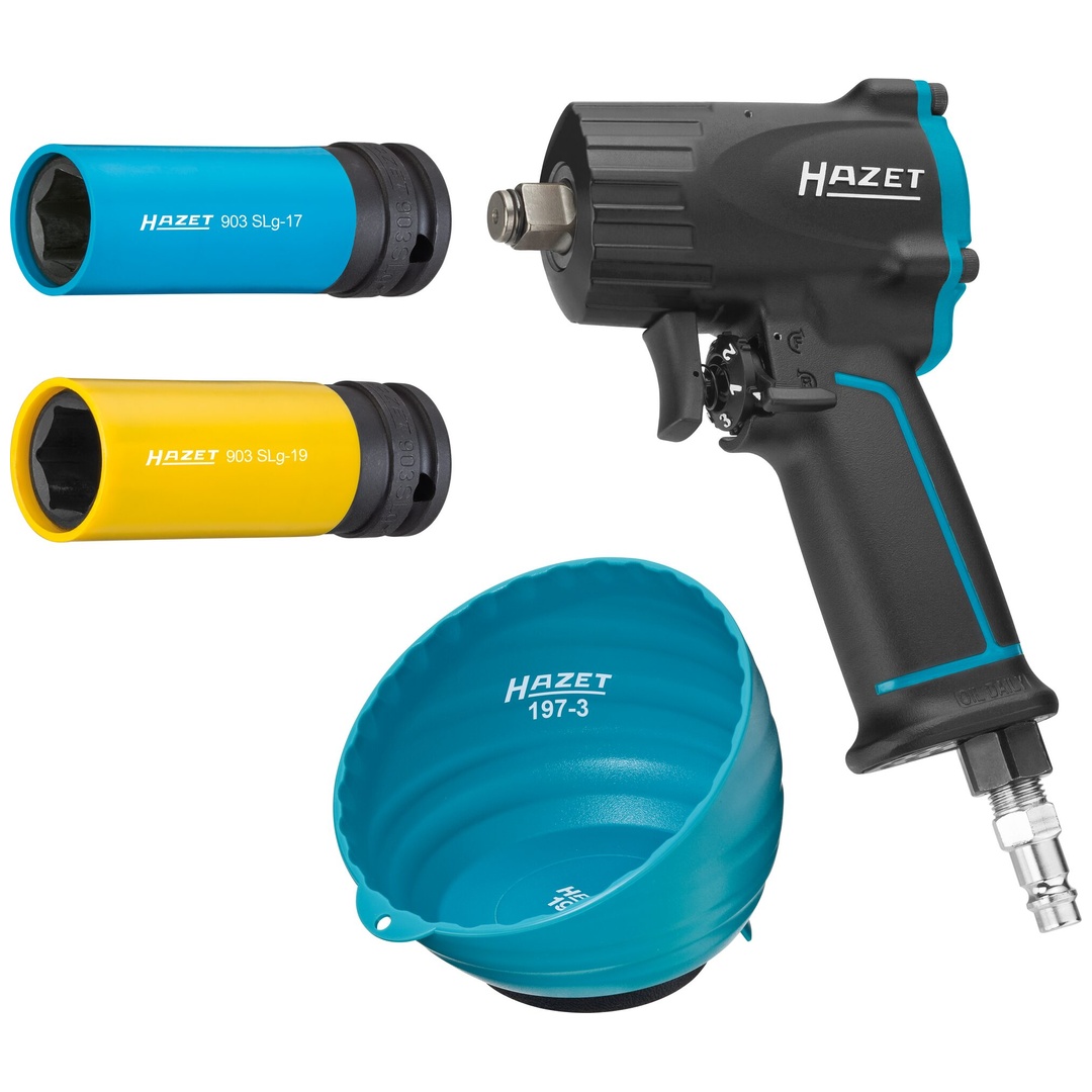 Hazet Schlagschrauber Satz 9012M/4, 1100 Nm, 1/2 (12,5 mm) Vierkant massiv, 4-tlg., 17, 19, Jumbohammer-Schlagwerk