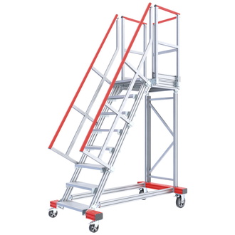 Hymer Fahrbare Plattformtreppe, Neigung 60°, Stufenbreite 600 mm, 5 Stufen, Standhöhe 1,25 m