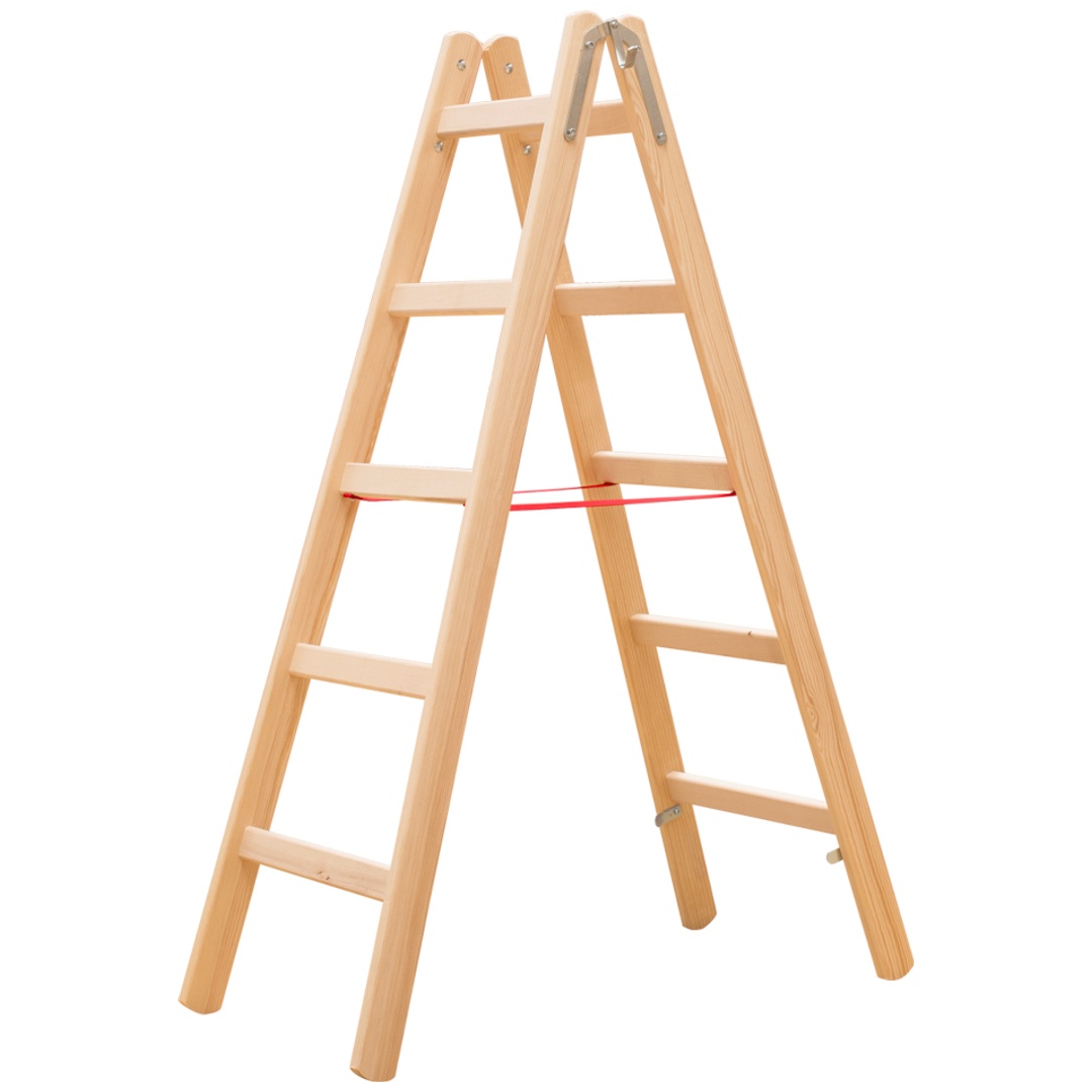 Hymer Sprossenstehleiter, Holz, beidseitig begehbar, 2 x 7 Sprossen, Gesamtbreite 563 mm
