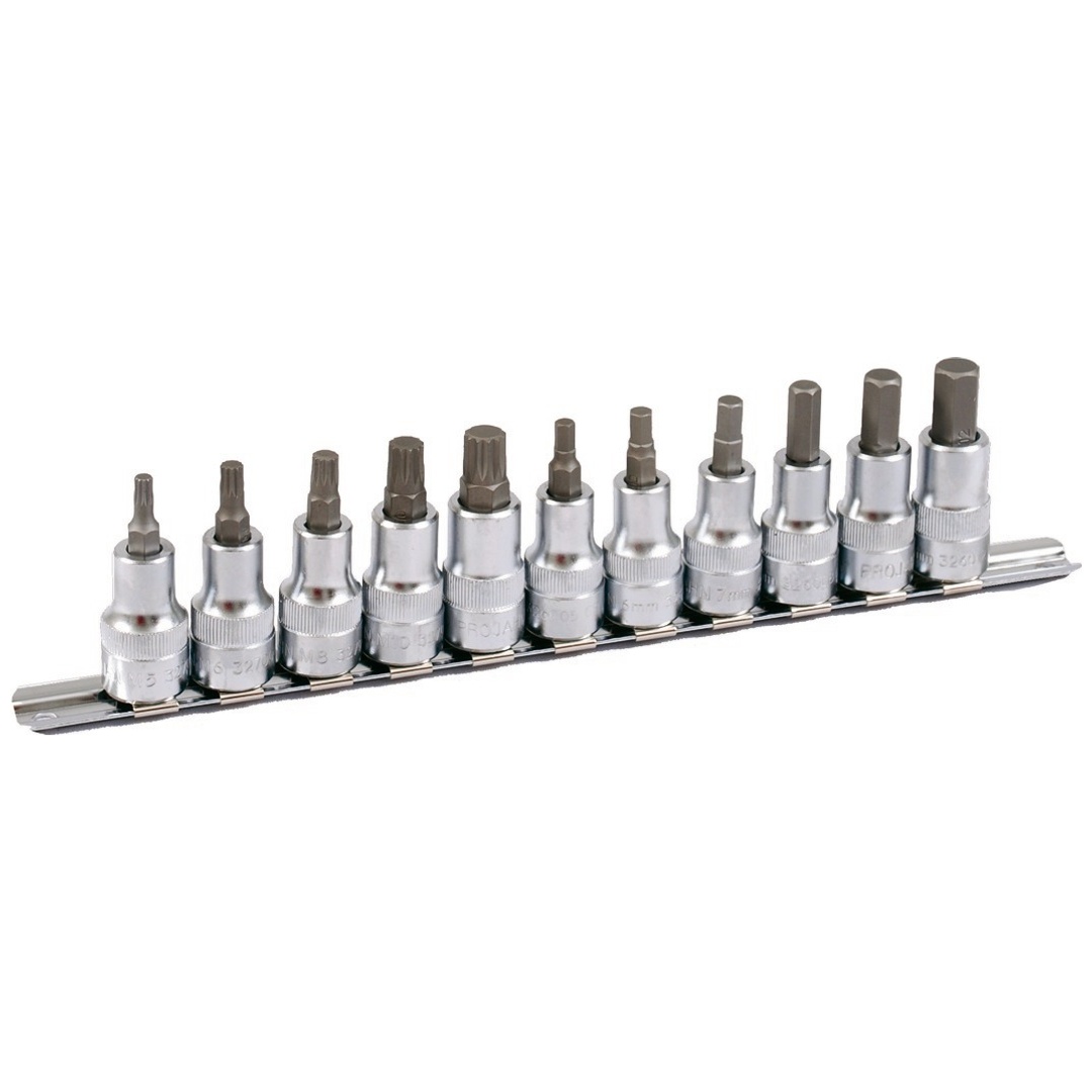 Projahn 1/2 Bit Stecknuss Satz auf Schiene 11-tlg. 6kant+VZ, 60 mm