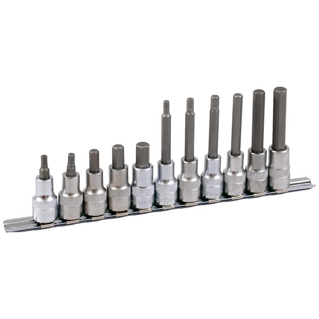 Projahn 1/2 Bit Stecknuss Satz auf Schiene 11-tlg. 6-kant, 60 + 100 mm