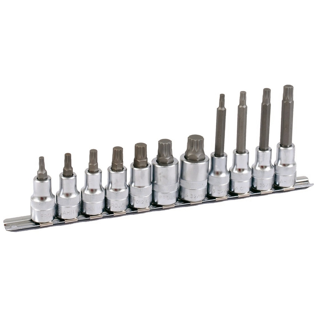 Projahn 1/2 Bit Stecknuss Satz auf Schiene 11-tlg. Vielzahn, 60 + 100 mm