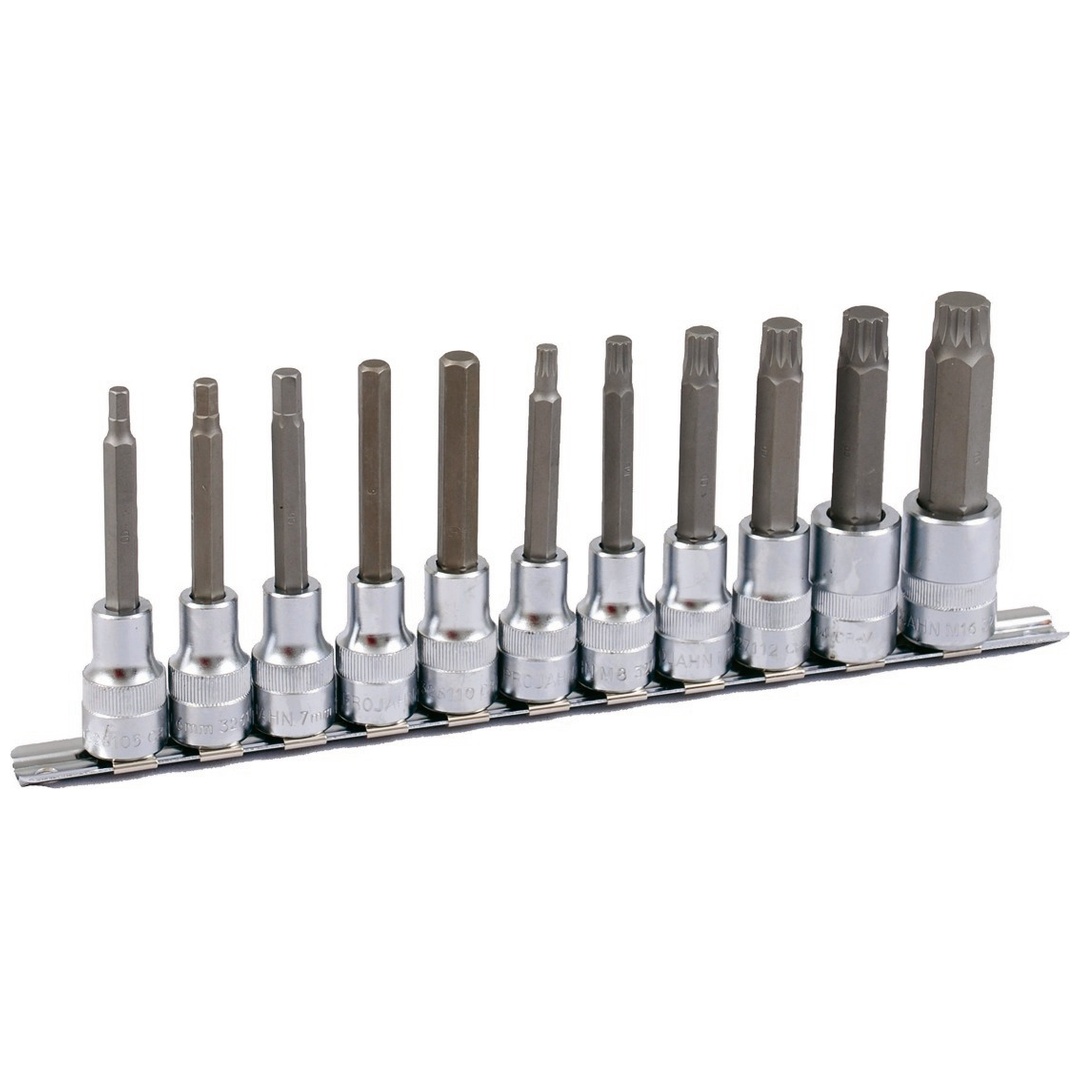 Projahn 1/2 Bit Stecknuss Satz auf Schiene 11-tlg. 6kant+VZ, 100 mm