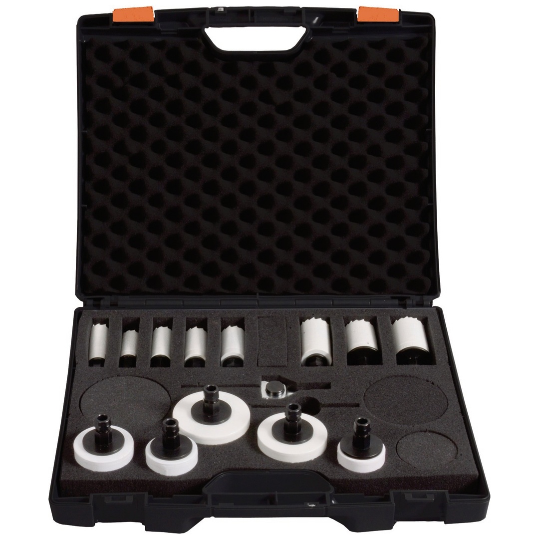 Projahn BiMetall Lochsägen-Koffer Universal Flexibel, 14 tlg. 13 an der Lochsäge vormontierte Verbindungsstücke, inkl. 1 x Schnellwechsel-Adapter