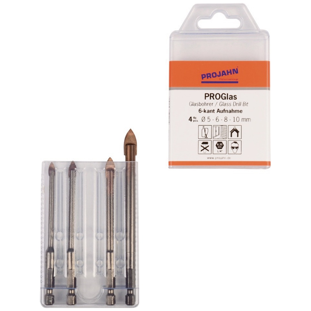Projahn Satz Glasbohrer 1/4 6-kant Aufnahme 4-tlg. 5, 6, 8, 10 mm