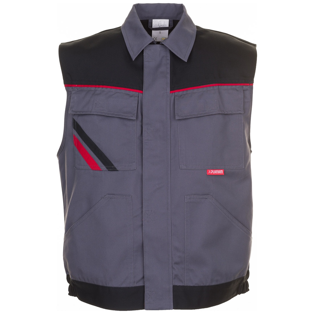Planam Weste Highline Gr. XS schiefer/schwarz/rot