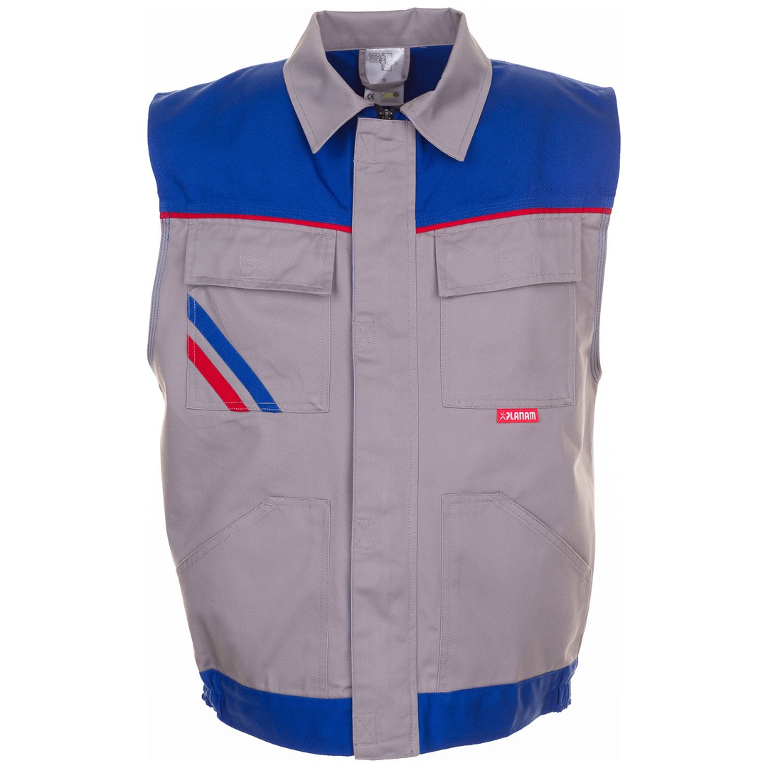Planam Weste Highline Gr. 4XL zink/kornblau/rot