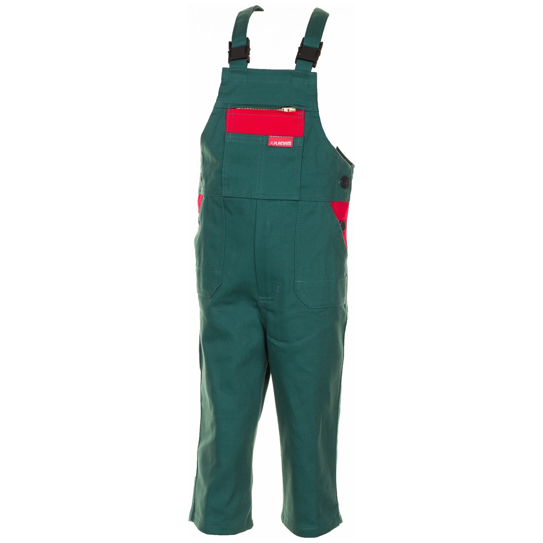 Planam Kinder-Latzhose Gr. 146/152 mittelgrün/mittelrot