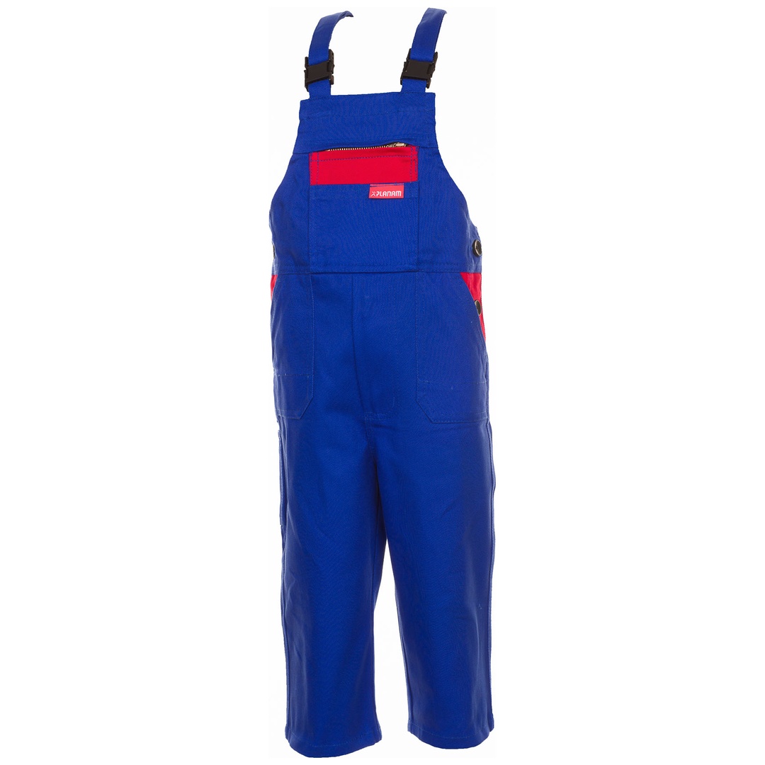 Planam Kinder-Latzhose Gr. 86/92 kornblau/mittelrot