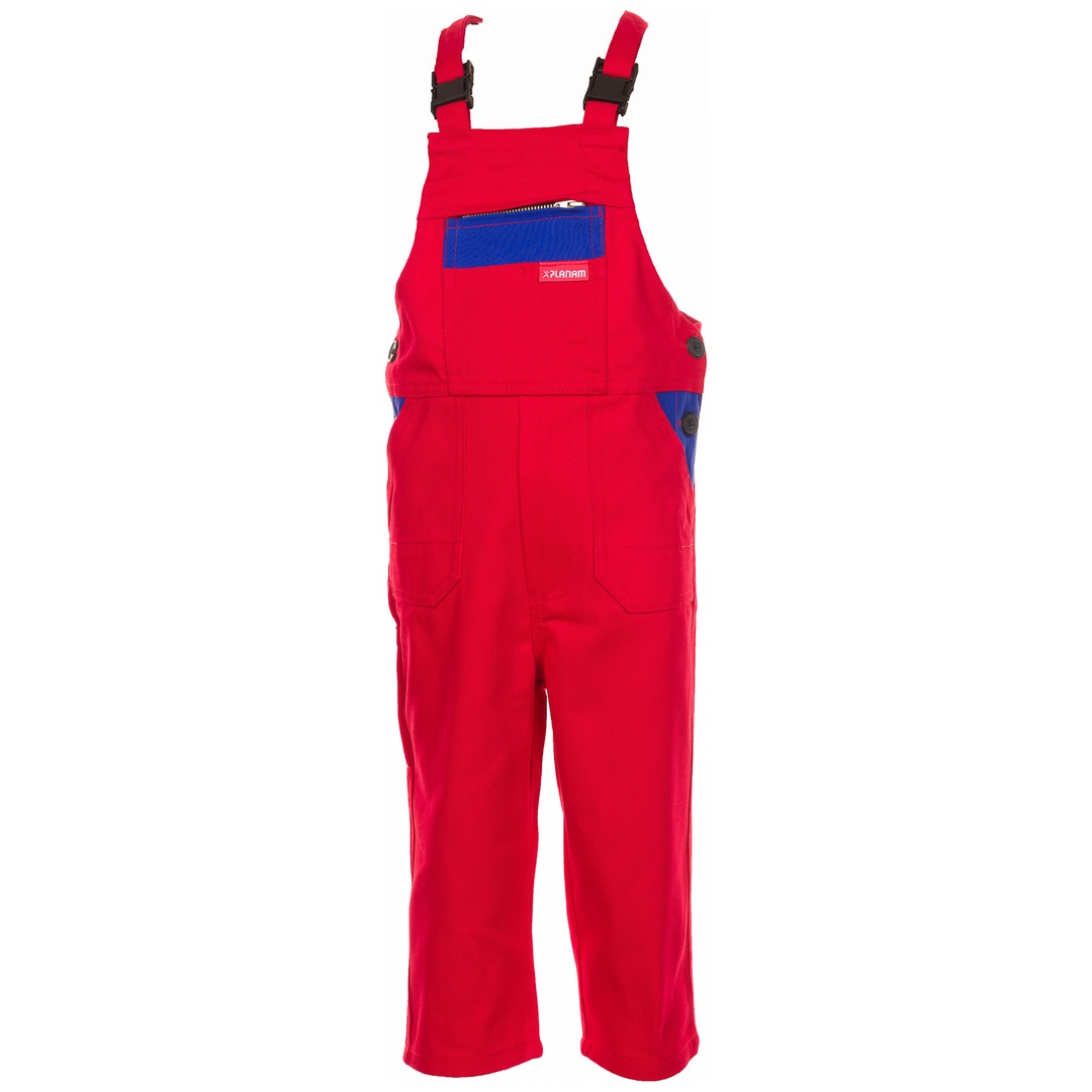 Planam Kinder-Latzhose Gr. 86/92 mittelrot/kornblau
