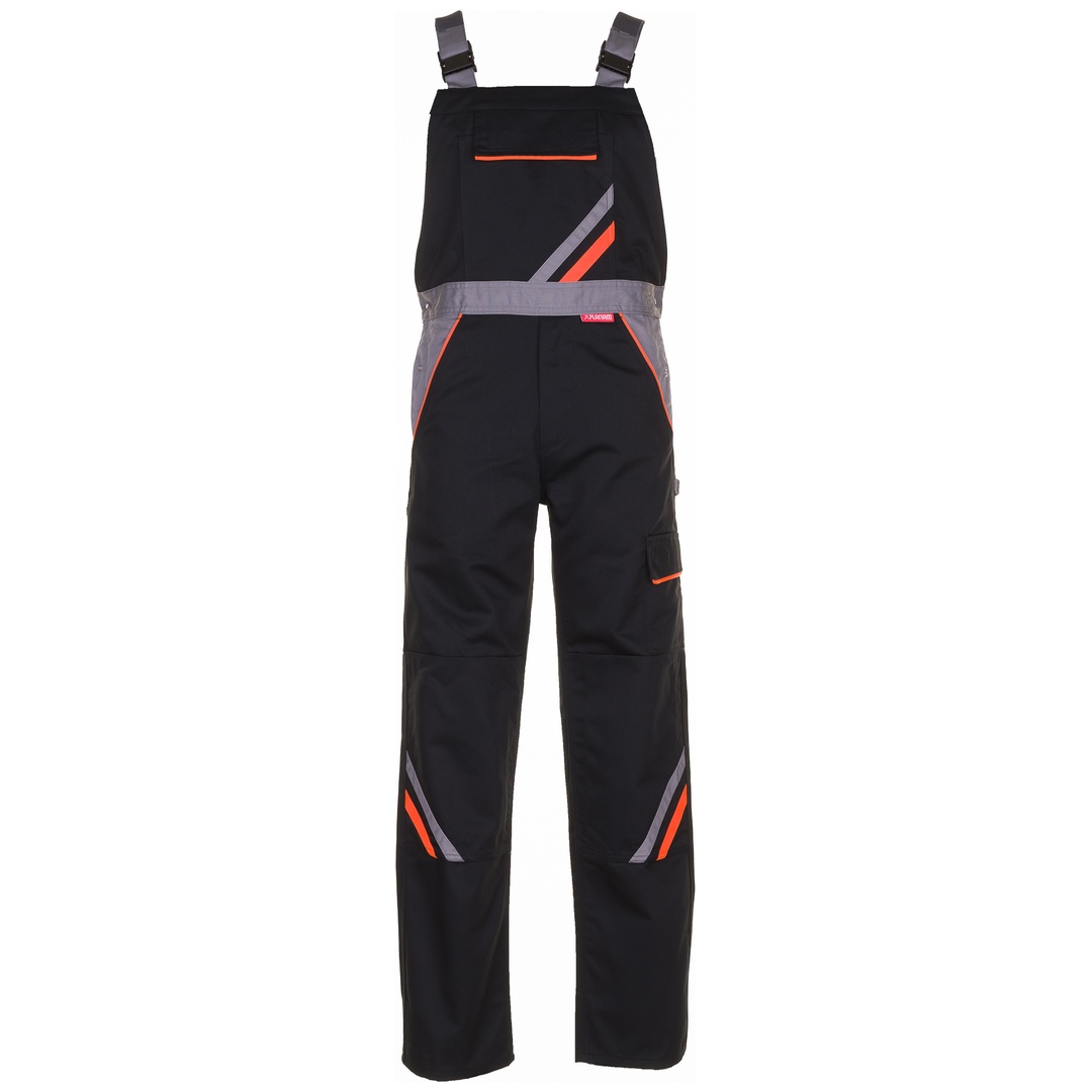 Planam Latzhose Visline, Gr. 110 schwarz/orange/zink
