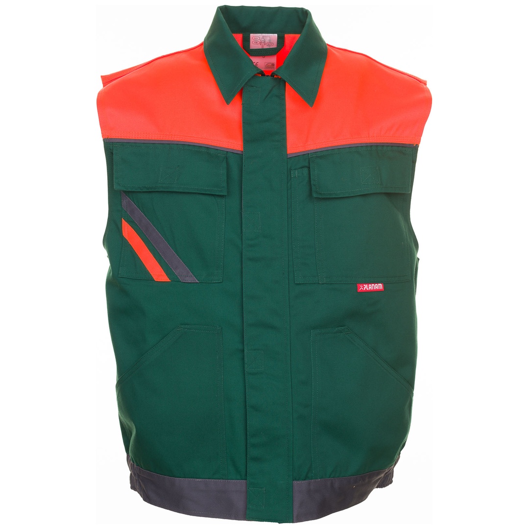 Planam Weste Visline, Gr. XL grün/orange/schiefer