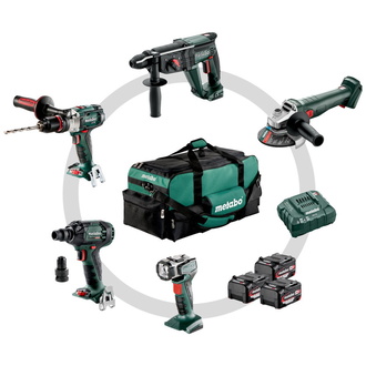 Metabo Akku Combo Set Bauhandwerk 5.1, SB 18 LTX + KH 18 LTX 24 + W 18 L 9-125 Quick + SSW 18 LTX 300 BL + ULA 14.4-18 LED, Werkzeugtasche