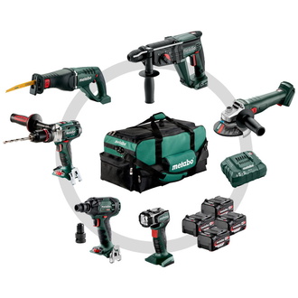 Metabo Akku Combo Set Bauhandwerk 6.1, SB 18 LTX Impuls + KH 18 LTX 24 + W 18 L 9-125 Quick + ASE 18 LTX + SSW 18 LTX 300 BL + ULA 14.4-18 LED, Werkze