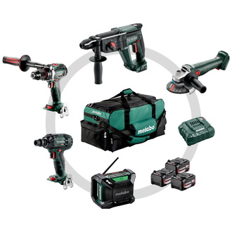 Metabo Akku Combo Set Bauhandwerk 5.2, BS 18 LTX BL + KH 18 LTX 24 + W 18 L 9-125 Quick + SSW 18 LTX 300 BL + R 12-18 DAB BT, Werkzeugtasche