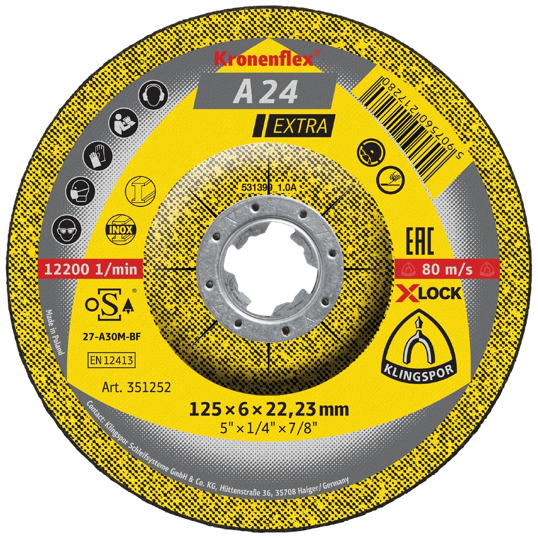 Klingspor A 24 EX Schruppscheiben X-LOCK, 115 x 6 x 22,23 mm gekröpft
