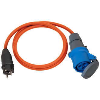 Brennenstuhl Camping Adapterkabel / CEE-Adapter mit Schutzkontakt-Stecker und CEE-Kupplung, 1,5 m Kabel in orange, H07RN-F 3G2,5, 230V/16A, IP44