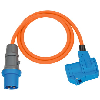 Brennenstuhl Camping CEE-Adapterleitung mit CEE-Stecker und Winkelkupplung inkl. Schutzkontakt-Kombisteckdose, 1,5 m Kabel in orange, 230V/16A