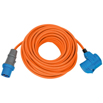 Brennenstuhl Camping CEE-Verlängerungskabel mit CEE-Stecker und Winkelkupplung inkl. Schutzkontakt-Kombisteckdose, 25 m Kabel in orange, 230V/16A