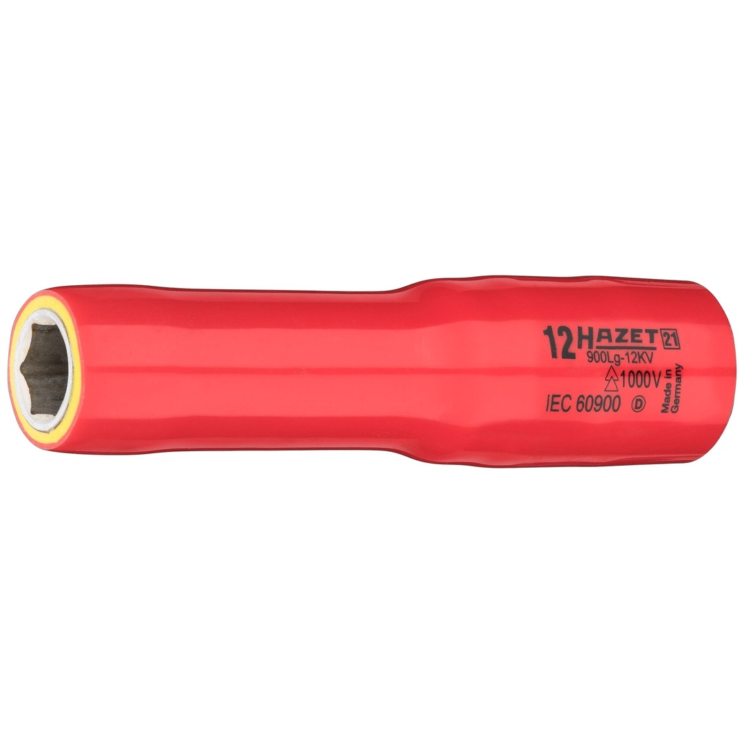 Hazet Steckschlüsseleinsatz, lang, schutzisoliert 1/2 (12,5 mm) Vierkant hohl, Außen Sechskant-Tractionsprofil, SW 12 mm