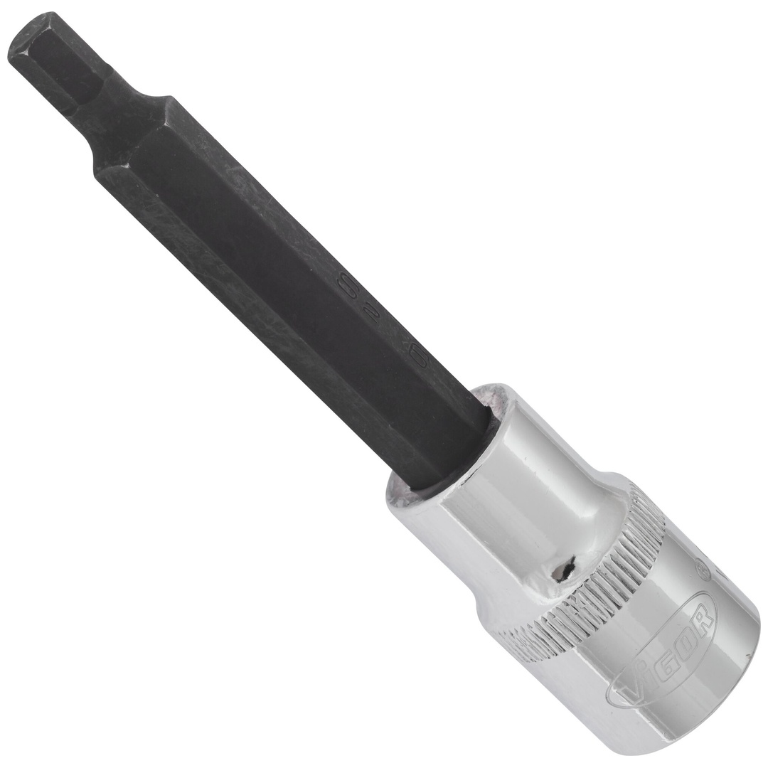 VIGOR Schraubendrehereinsatz, V2073, 1/2 (12,5 mm) Vierkant hohl, Innen Sechskant Profil, SW 6 mm