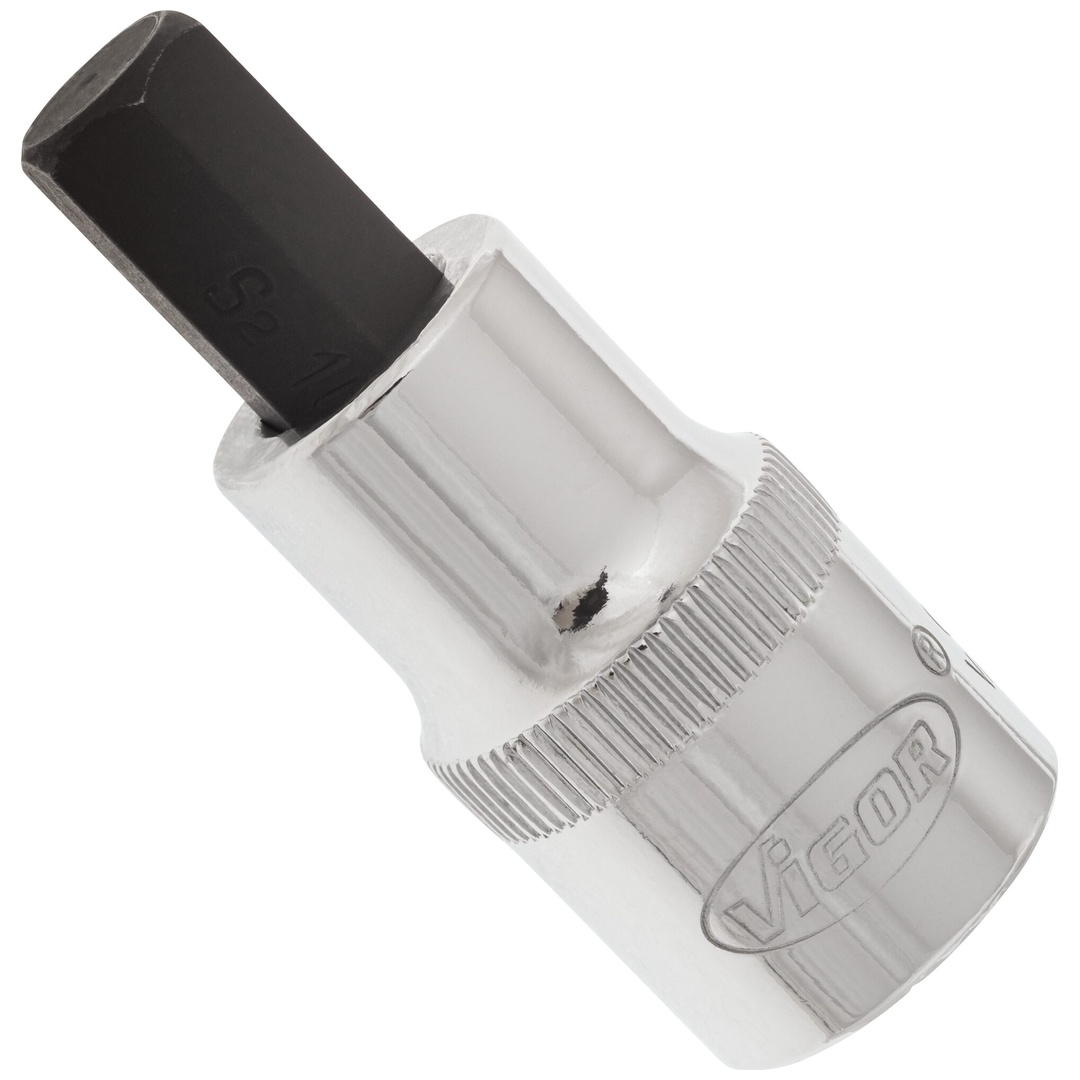 VIGOR Schraubendrehereinsatz, V2105, 1/2 (12,5 mm) Vierkant hohl, Innen Sechskant Profil, SW 10 mm