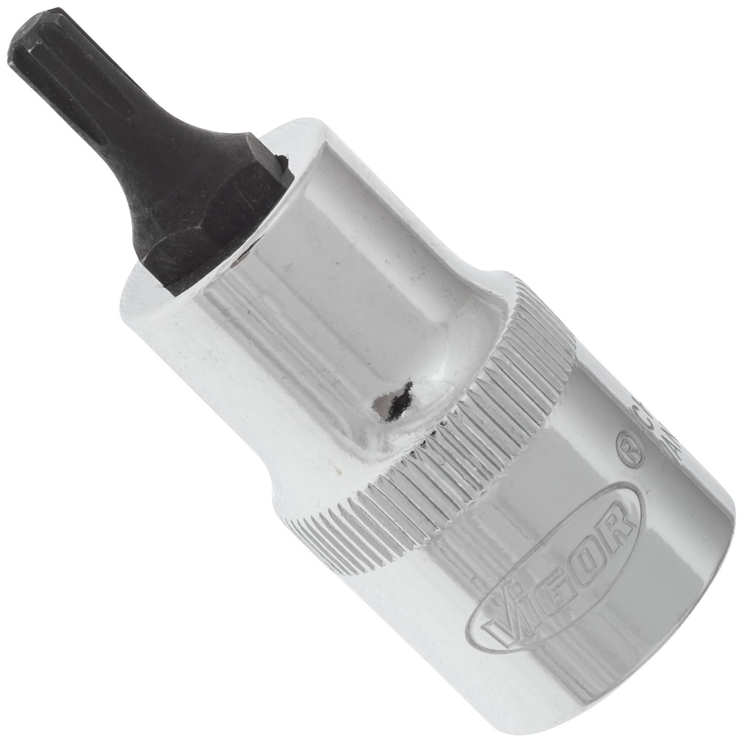 VIGOR Schraubendrehereinsatz, V2202, 1/2 (12,5 mm) Vierkant hohl, Innen Keilprofil Ribe-CV, SW M5