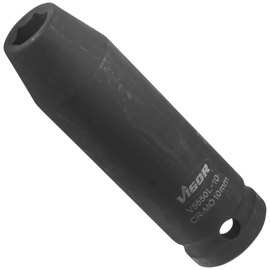 VIGOR Schlagschrauber Steckschlüsseleinsatz, lang, V5550L-10, 1/2 (12,5 mm) Vierkant hohl, Außen Sechskant Profil, SW 10 mm